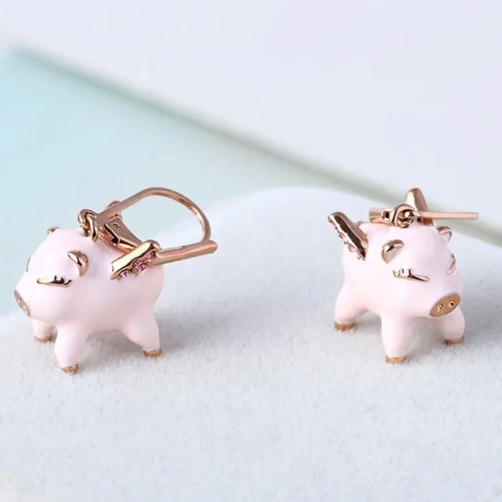 Spade Authentic Cute Fashion Drop Flying Pig Leverback Pink and Rose Gold